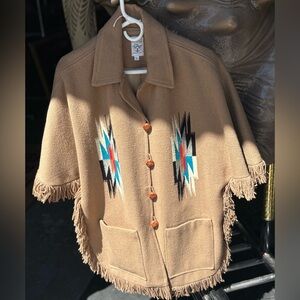 Ortega's Chimayo N.M. 1970s Wool Hand Woven Short Sleeve Fringe Large - READ